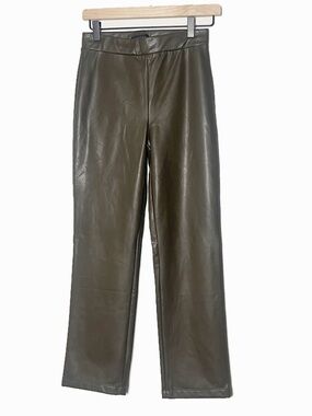 Sanctuary Carnaby Kick Olive Green Faux Vegan Leather Cropped Pants XS high rise